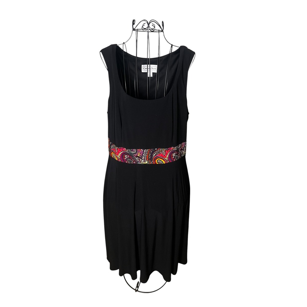 Chelsea Suite Dress Womens 12 Black Paisley Fit Flare Sleeveless Knee Length
